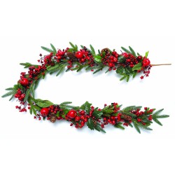 JK Home Décor - Γιρλάντα με Berries-Μήλα-Κουκουνάρια 180cm 57972