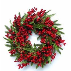 JK Home Décor - Στεφάνι με Berries & Κουκουνάρια 55cm 57977