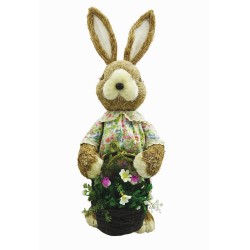JK Home Décor - Λαγός Χόρτινος με Μπλε Καρώ 60cm 58172
