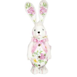 JK Home Décor - Λαγός με Λουλούδια από Φελιζόλ Λευκό 40cm 58177