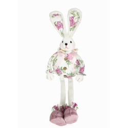 JK Home Décor - Λαγός με Λουλούδια από Φελιζόλ Λευκό 60cm 58180