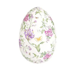 JK Home Décor - Αυγό με Λουλούδια από Φελιζόλ Λευκό 30cm 58185