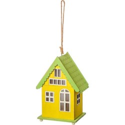 Σπιτάκι ξύλινο φωτιζόμενο κρεμαστό κίτρινο-πράσινο 21εκ JK Home Decoration 54661