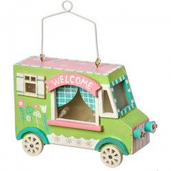 Αμαξάκι ξύλινο φωτιζόμενο κρεμαστό πράσινο-ροζ 15εκ JK Home Decoration 54647