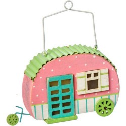 Αμαξάκι (τροχόσπιτο) ξύλινο φωτιζόμενο κρεμαστό πράσινο-ροζ 10εκ JK Home Decoration 54649