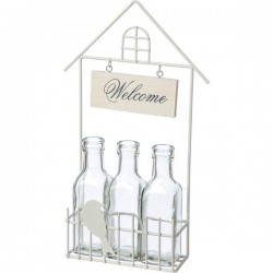 Βάση μεταλλική σπιτάκι λευκό "Welcome" 34.5 εκ JK Home Decoration 54796