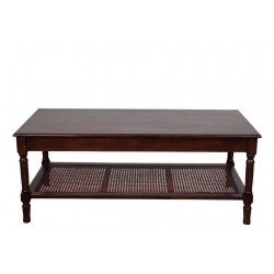 Τραπέζι σαλονιού ξύλινο (Μοριοσανίδα /Μασίφ πόδια) καφέ με ψάθινο ράφι 120 x 60 x 48 εκ TRIMAR 50100267