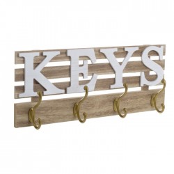 Κρεμάστρα ξύλινη Keys λευκή/ natural 45X6X18 Inart 3-70-877-0018