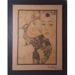 Πίνακας καμβάς 68x84cm KLIMT 2 πρόσωπα με κολλημένα στρας BIZART 158999024