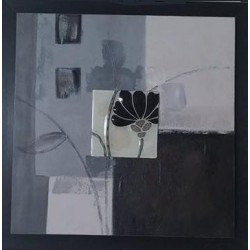 Πίνακας καμβάς 69x69cm με γυάλινο πλακάκι με λουλούδι 016