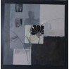 Πίνακας καμβάς 69x69cm με γυάλινο πλακάκι με λουλούδι 016