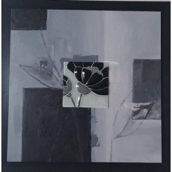 Πίνακας καμβάς 69x69cm με γυάλινο πλακάκι με λουλούδι 015