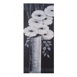 Πίνακας καμβάς 23,5x68.5 μαύρος βάζο με λευκά λουλούδια 1030Β