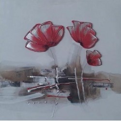 Πίνακας καμβάς λευκός 60x60cm με 3 κόκκινα λουλούδια 47142