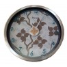 Ρολόι τοίχου μεταλλικό στρογγυλό μπεζ λουλούδια και μπλε νούμερα FORUM 7690100