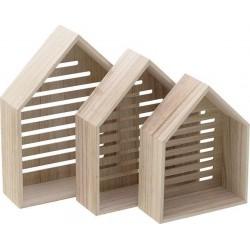 Ραφάκι τοίχου σπίτι ξύλινο natural σετ των 3 Inart 6-70-094-0001