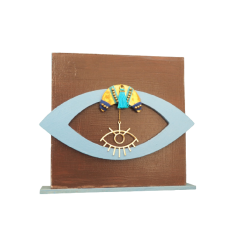 Επιτραπέζιο γούρι πλακέτα καφέ/γαλάζιο με μάτι 17Χ15εκ 217128