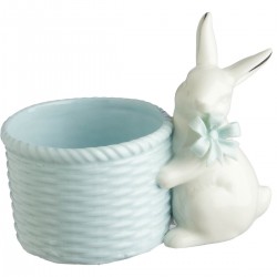 Λαγός πορσελάνη με καλάθι σιέλ 15X9X12,5cm JK HOME 56035