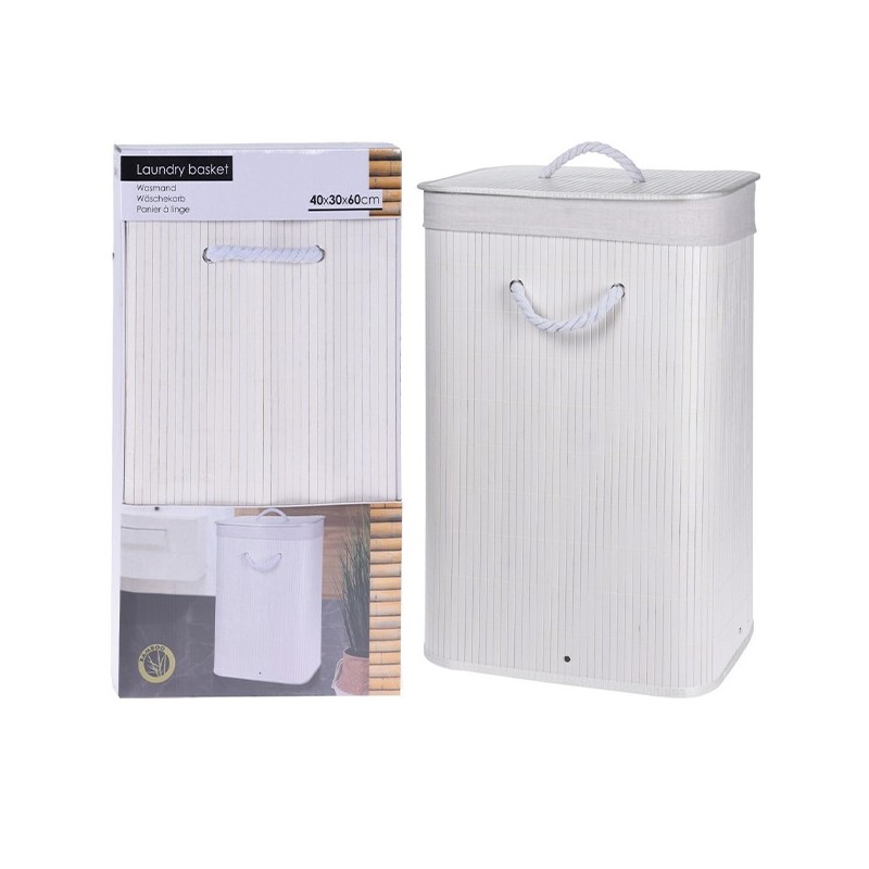 Καλάθι απλύτων Bamboo λευκό 40X30X60εκ JK Home Decoration 456824