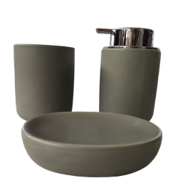 Σετ Μπάνιου κεραμικό 3 τεμ χακί JK Home Decoration 406676-2
