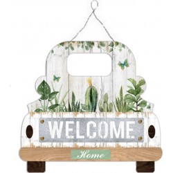 Διακοσμητικό τοίχου Welcome /αυτοκίνητο Ξύλο 35X1X39,5 λευκό/πράσινο Inart