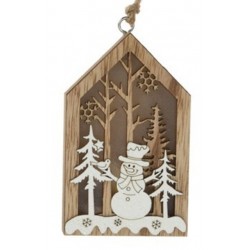 Στολίδι ξύλινο σπιτάκι "Χιονάνθρωπος" με led 6,2Χ2Χ10 εκ JK Home Decor 685064-D