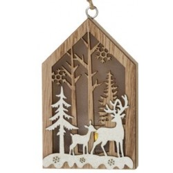 Στολίδι ξύλινο σπιτάκι "Τάρανδοι" με led 6,2Χ2Χ10 εκ JK Home Decor 685064-C