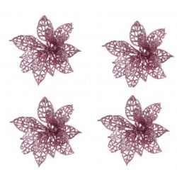 Λουλούδι σετ/4 τεμ ροζ ιριζέ με κλίπ Φ8 εκ JK Home Decoration 919398-3