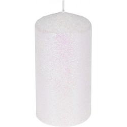 Κερί λευκό glitter  παραφίνης κολώνα Φ7Χ14 εκ JK Home Decoration 653414G