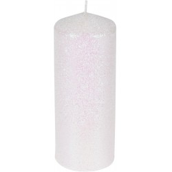 Κερί παραφίνης λευκό με glitter κολώνα Φ7Χ18 εκ JK Home Decoration 653506-2