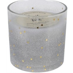 Κερί αρωματικό (sweet treat ) σε γυάλινο ποτήρι με glitter ασημί Φ15Χ15 εκ. JK Home Decoration 084393-1