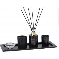 Αρωματικό χώρου 80 ml με κεριά σε ξύλινο δίσκο 37x14εκ σετ/5 μαύρο (Black Tabac) JK Home Decoration 999918-2