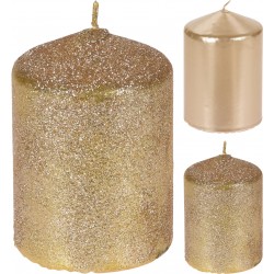 Κερί χρυσό glitter παραφίνης κολώνα Φ7Χ10 εκ JK Home Decoration 653278-1