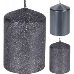 Κερί γκρι σκούρο glitter παραφίνης κολώνα Φ7Χ10 εκ JK Home Decoration 653339-1