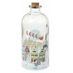 Μπουκάλι γυάλινο χριστουγεννιάτικο με σπιτάκια 10 led μπαταρίας  Φ11Χ25 εκ JK Home Decoration 985478