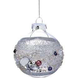Μπάλες χριστουγεννιάτικες Φ7εκ σετ/3 γυάλινη με ασημί glitter /στρας JK Home Decoration 39644