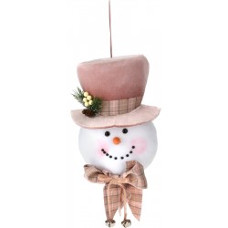 Χιονάνθρωπος φελιζόλ με καπέλο ροζ βελούδο & φιόγκο κρεμαστός 40 εκ JK Home Decoration 047197