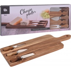 Πλατώ τυριών ξύλινο με μαχαίρια inox 42X15.50X1,5εκ JK Home Decoration 404030