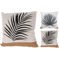 Μαξιλάρι βαμβακερό/λινάτσα εκρού/μπεζ με γέμισμα - print σχέδιο "palm grey " 45Χ45εκ JK Home Decoration 180054-2