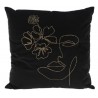 Μαξιλάρι βελούδο μαύρο πολυέστερ με γέμισμα χρυσό κέντημα "πρόσωπο-λουλούδια " 45Χ45εκ JK Home Decoration 138178-2