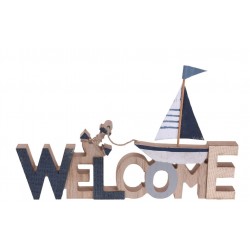 Welcome καλοκαιρινο ξύλινο διακοσμητικό λευκό/μπλε 30x2x19εκ JK Home Decoration 442353-1