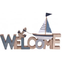 Welcome καλοκαιρινο ξύλινο διακοσμητικό λευκό/γαλάζιο 30x2x19εκ JK Home Decoration 442353-2