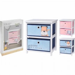 Συρταριέρα παιδική mdf λευκή με 2 υφασμάτινα συρτάρια ροζ ελεφαντάκι 41Χ33Χ43 εκ JK Home Decoration 591952-1