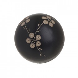 Μπάλα διακοσμητική ξύλινη μαύρη με χάραγμένα λουλούδια 13εκ Inart 3-70-616-0035