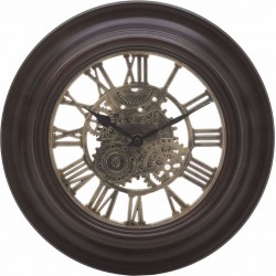 Ρολόι τοίχου πλαστικό καφέ/χρυσό αντικέ με γρανάζια Φ30Χ5 INART 3-20-925-0001