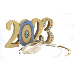 Γούρι "2023" ξύλινο mdf χρυσό/γαλάζιο 15x8εκ JK Home Decoration 57028