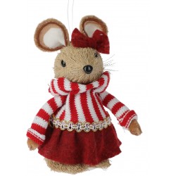 Ποντικάκι χόρτινο κορίτσι με κόκκινα ρούχα 10x8x17εκ JK Home Decoration 324625a
