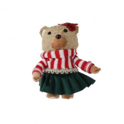 Αρκουδάκι χόρτινο κορίτσι με πράσινα/κόκκινα ρούχα 10x8x17εκ JK Home Decoration 324403c