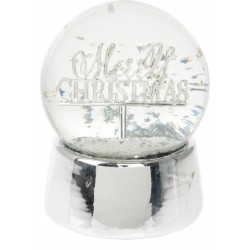 Χιονόμπαλα ασημί resin/γυαλί "MERRY CHRISTMAS" 10x10x13εκ JK Home Decor 902741a