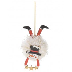 Στολίδι χριστουγεννιάτικο χιονάνθρωπος ξύλινος με λευκό πομ-πον 6x12εκ JK Home Decoration 364508b